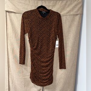 Dry Goods Black & Brown Patterned Long Sleeve Dress with Ruched sides
Size L